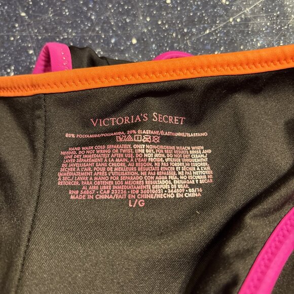 Victoria's Secret NWOT Bikini Bottom Black w/Pink Orange Gray Trim Hi-Cut Sz L - Picture 6 of 9